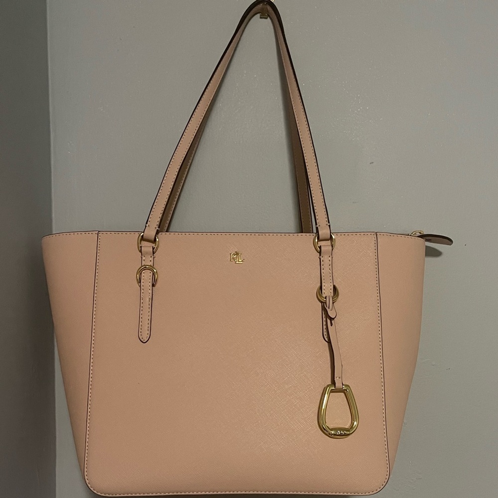 Ralph Lauren Saffiano Leather Shopper Tote In Blush Pink